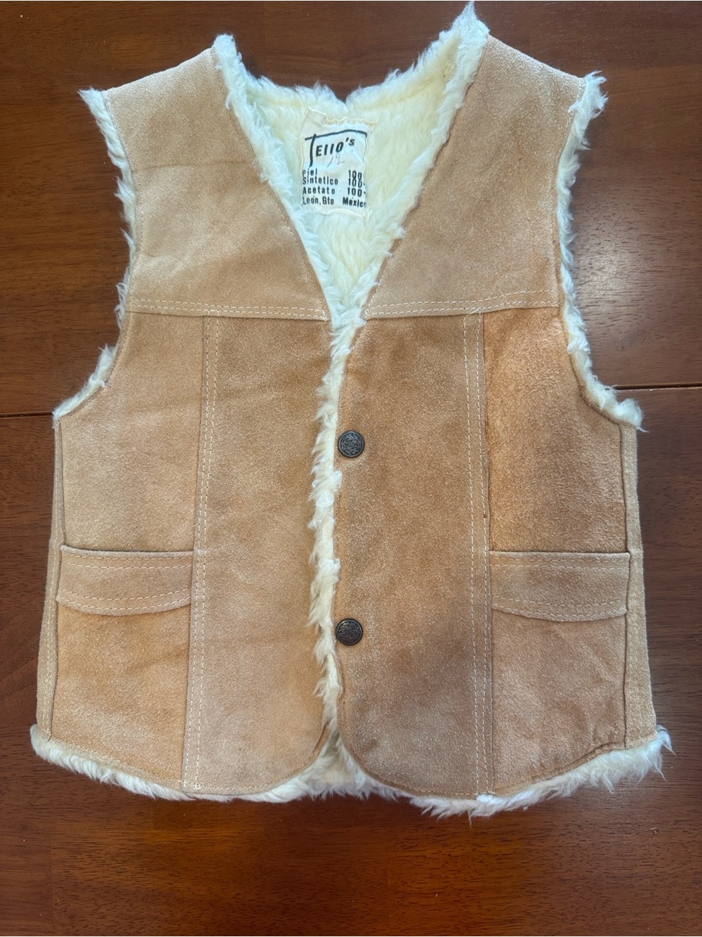 Tello's Faux Shearling Suede Vest - Tan with Cream Fur Size 12 Boys